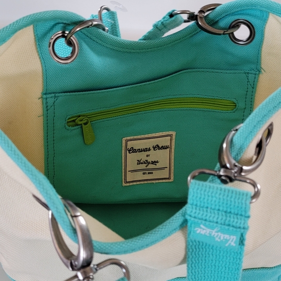 THIRTY-ONE Canvas Crew Carry-All Tote Bag Natural / Turquoise RETIRED - Picture 3 of 12